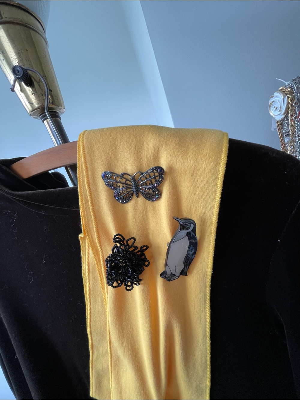 Yellow Scarf with Decorative Pins